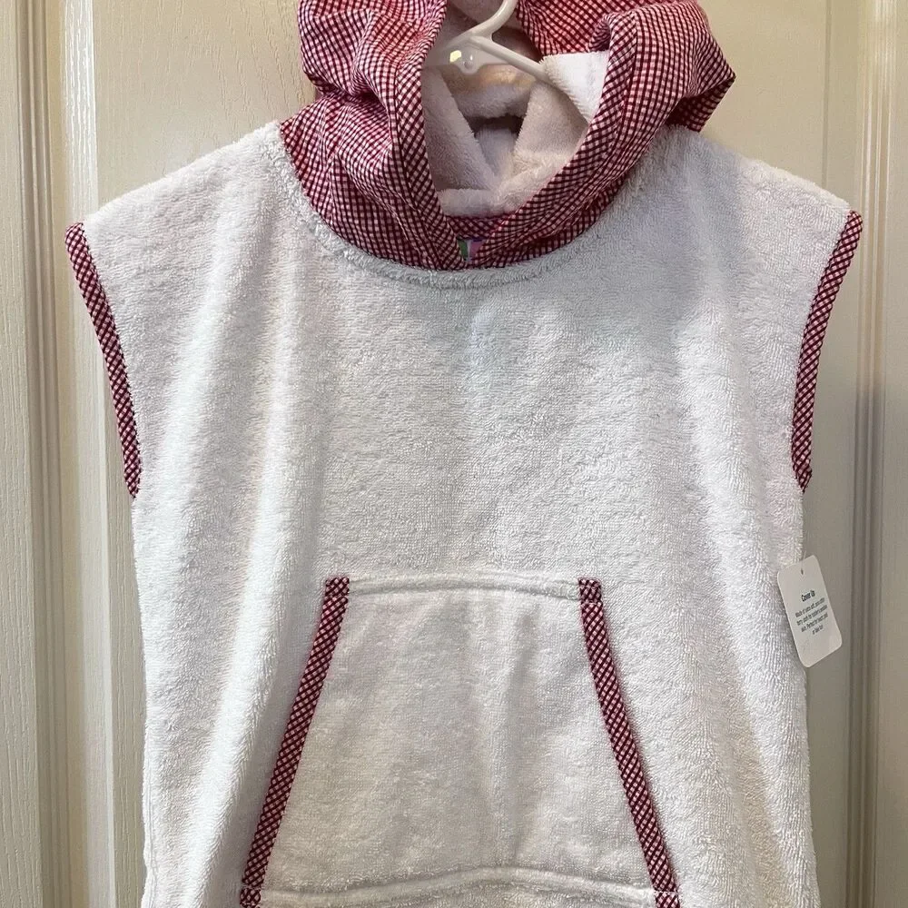 3 Marthas Hooded Terry Swim Cover Up White Red Gingham Seersucker Size 5-6 NWT